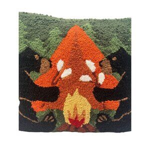 Black Bears Around Campfire Hooked Throw Pillow 16"x16" Wool Blend Forest Campin